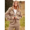 imagePRETTYGARDEN Womens 2024 Fall 2 Piece Outfits Tracksuit Long Sleeve Button Down Shacket Jacket Pockets Long Pants Casual SetDark Khaki