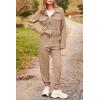 imagePRETTYGARDEN Womens 2024 Fall 2 Piece Outfits Tracksuit Long Sleeve Button Down Shacket Jacket Pockets Long Pants Casual SetDark Khaki
