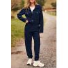 imagePRETTYGARDEN Womens 2024 Fall 2 Piece Outfits Tracksuit Long Sleeve Button Down Shacket Jacket Pockets Long Pants Casual SetNavy