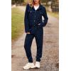 imagePRETTYGARDEN Womens 2024 Fall 2 Piece Outfits Tracksuit Long Sleeve Button Down Shacket Jacket Pockets Long Pants Casual SetNavy