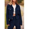 imagePRETTYGARDEN Womens 2024 Fall 2 Piece Outfits Tracksuit Long Sleeve Button Down Shacket Jacket Pockets Long Pants Casual SetNavy