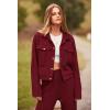 imagePRETTYGARDEN Womens 2024 Fall 2 Piece Outfits Tracksuit Long Sleeve Button Down Shacket Jacket Pockets Long Pants Casual SetWine Red