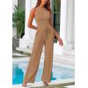 imagePRETTYGARDEN Womens Summer 2 Piece Loungewear Set Cropped Tank Top Wide Leg Sweatpants Tracksuit Casual OutfitsCamel