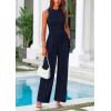 imagePRETTYGARDEN Womens Summer 2 Piece Loungewear Set Cropped Tank Top Wide Leg Sweatpants Tracksuit Casual OutfitsNavy