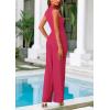imagePRETTYGARDEN Womens Summer 2 Piece Loungewear Set Cropped Tank Top Wide Leg Sweatpants Tracksuit Casual OutfitsRose Red