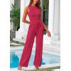 imagePRETTYGARDEN Womens Summer 2 Piece Loungewear Set Cropped Tank Top Wide Leg Sweatpants Tracksuit Casual OutfitsRose Red