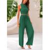 imagePRETTYGARDEN Womens Summer 2 Piece Outfits Ribbed Knit Lounge Sets Tracksuit Sleeveless Crop Tank Tops Wide Leg Casual PantsGreen