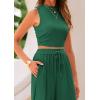 imagePRETTYGARDEN Womens Summer 2 Piece Outfits Ribbed Knit Lounge Sets Tracksuit Sleeveless Crop Tank Tops Wide Leg Casual PantsGreen