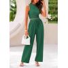 imagePRETTYGARDEN Womens Summer 2 Piece Outfits Ribbed Knit Lounge Sets Tracksuit Sleeveless Crop Tank Tops Wide Leg Casual PantsGreen