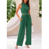 imagePRETTYGARDEN Womens Summer 2 Piece Outfits Ribbed Knit Lounge Sets Tracksuit Sleeveless Crop Tank Tops Wide Leg Casual PantsGreen