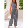 imagePRETTYGARDEN Womens Summer 2 Piece Outfits Ribbed Knit Lounge Sets Tracksuit Sleeveless Crop Tank Tops Wide Leg Casual PantsGrey