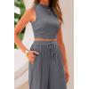 imagePRETTYGARDEN Womens Summer 2 Piece Outfits Ribbed Knit Lounge Sets Tracksuit Sleeveless Crop Tank Tops Wide Leg Casual PantsGrey