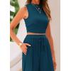 imagePRETTYGARDEN Womens Summer 2 Piece Outfits Ribbed Knit Lounge Sets Tracksuit Sleeveless Crop Tank Tops Wide Leg Casual PantsLake Blue