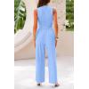 imagePRETTYGARDEN Womens Summer 2 Piece Outfits Ribbed Knit Lounge Sets Tracksuit Sleeveless Crop Tank Tops Wide Leg Casual PantsLight Blue