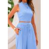 imagePRETTYGARDEN Womens Summer 2 Piece Outfits Ribbed Knit Lounge Sets Tracksuit Sleeveless Crop Tank Tops Wide Leg Casual PantsLight Blue