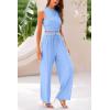 imagePRETTYGARDEN Womens Summer 2 Piece Outfits Ribbed Knit Lounge Sets Tracksuit Sleeveless Crop Tank Tops Wide Leg Casual PantsLight Blue