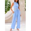 imagePRETTYGARDEN Womens Summer 2 Piece Outfits Ribbed Knit Lounge Sets Tracksuit Sleeveless Crop Tank Tops Wide Leg Casual PantsLight Blue