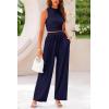 imagePRETTYGARDEN Womens Summer 2 Piece Outfits Ribbed Knit Lounge Sets Tracksuit Sleeveless Crop Tank Tops Wide Leg Casual PantsNavy