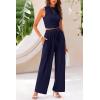 imagePRETTYGARDEN Womens Summer 2 Piece Outfits Ribbed Knit Lounge Sets Tracksuit Sleeveless Crop Tank Tops Wide Leg Casual PantsNavy