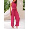 imagePRETTYGARDEN Womens Summer 2 Piece Outfits Ribbed Knit Lounge Sets Tracksuit Sleeveless Crop Tank Tops Wide Leg Casual PantsRose Red