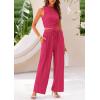 imagePRETTYGARDEN Womens Summer 2 Piece Outfits Ribbed Knit Lounge Sets Tracksuit Sleeveless Crop Tank Tops Wide Leg Casual PantsRose Red