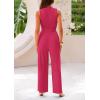 imagePRETTYGARDEN Womens Summer 2 Piece Outfits Ribbed Knit Lounge Sets Tracksuit Sleeveless Crop Tank Tops Wide Leg Casual PantsRose Red