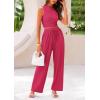 imagePRETTYGARDEN Womens Summer 2 Piece Outfits Ribbed Knit Lounge Sets Tracksuit Sleeveless Crop Tank Tops Wide Leg Casual PantsRose Red