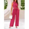 imagePRETTYGARDEN Womens Summer 2 Piece Outfits Ribbed Knit Lounge Sets Tracksuit Sleeveless Crop Tank Tops Wide Leg Casual PantsRose Red