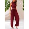 imagePRETTYGARDEN Womens Summer 2 Piece Outfits Ribbed Knit Lounge Sets Tracksuit Sleeveless Crop Tank Tops Wide Leg Casual PantsWine Red