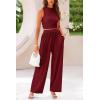 imagePRETTYGARDEN Womens Summer 2 Piece Outfits Ribbed Knit Lounge Sets Tracksuit Sleeveless Crop Tank Tops Wide Leg Casual PantsWine Red