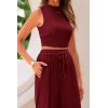 imagePRETTYGARDEN Womens Summer 2 Piece Outfits Ribbed Knit Lounge Sets Tracksuit Sleeveless Crop Tank Tops Wide Leg Casual PantsWine Red