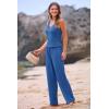 imagePRETTYGARDEN Womens Summer Casual Two Piece Outfits Sweatsuits Tank Scoop Neck Ribbed Knit Long Pants TracksuitsBlue