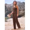 imagePRETTYGARDEN Womens Summer Casual Two Piece Outfits Sweatsuits Tank Scoop Neck Ribbed Knit Long Pants TracksuitsDark Brown