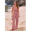 imagePRETTYGARDEN Womens Summer Casual Two Piece Outfits Sweatsuits Tank Scoop Neck Ribbed Knit Long Pants TracksuitsPink