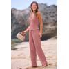 imagePRETTYGARDEN Womens Summer Casual Two Piece Outfits Sweatsuits Tank Scoop Neck Ribbed Knit Long Pants TracksuitsPink