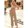 imagePRETTYGARDEN Womens Summer Casual Two Piece Outfits Sweatsuits Tank Scoop Neck Ribbed Knit Long Pants TracksuitsSolid Khaki