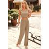 imagePRETTYGARDEN Womens Summer Casual Two Piece Outfits Sweatsuits Tank Scoop Neck Ribbed Knit Long Pants TracksuitsSolid Khaki