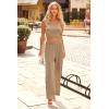 imagePRETTYGARDEN Womens Summer Casual Two Piece Outfits Sweatsuits Tank Scoop Neck Ribbed Knit Long Pants TracksuitsSolid Khaki