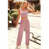 imagePRETTYGARDEN Womens Summer Casual Two Piece Outfits Sweatsuits Tank Scoop Neck Ribbed Knit Long Pants TracksuitsSolid Pink