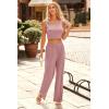 imagePRETTYGARDEN Womens Summer Casual Two Piece Outfits Sweatsuits Tank Scoop Neck Ribbed Knit Long Pants TracksuitsSolid Pink