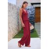 imagePRETTYGARDEN Womens Summer Casual Two Piece Outfits Sweatsuits Tank Scoop Neck Ribbed Knit Long Pants TracksuitsWine Red
