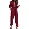 imagePRETTYGARDEN Womens 2 Piece Tracksuit Outfits Long Sleeve Zip Up Sweatshirt Drawstring Sweatpants Lounge SetWine Red