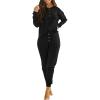 imagePRETTYGARDEN Womens 2 Piece Waffle Knit Lounge Outfit Long Sleeve Henley Top and Sweatpants Set TracksuitBlack
