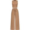 imagePRETTYGARDEN Womens Summer 2 Piece Loungewear Set Cropped Tank Top Wide Leg Sweatpants Tracksuit Casual OutfitsCamel