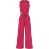 imagePRETTYGARDEN Womens Summer 2 Piece Outfits Ribbed Knit Lounge Sets Tracksuit Sleeveless Crop Tank Tops Wide Leg Casual PantsRose Red