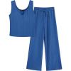 imagePRETTYGARDEN Womens Summer Casual Two Piece Outfits Sweatsuits Tank Scoop Neck Ribbed Knit Long Pants TracksuitsBlue