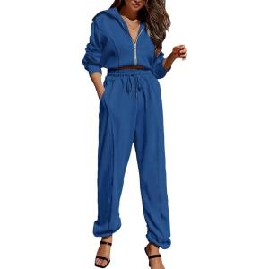 imagePRETTYGARDEN Womens 2 Piece Tracksuit Outfits Long Sleeve Zip Up Sweatshirt Drawstring Sweatpants Lounge SetDark Blue
