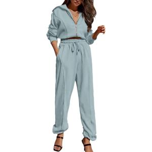 imagePRETTYGARDEN Womens 2 Piece Tracksuit Outfits Long Sleeve Zip Up Sweatshirt Drawstring Sweatpants Lounge SetGreen