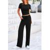 imagePRETTYGARDEN Womens 2 Piece Outfits Summer Tracksuit Lounge Sets Short Sleeve Crop Tops T Shirts High Waisted Wide Leg PantsBlack
