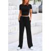 imagePRETTYGARDEN Womens 2 Piece Outfits Summer Tracksuit Lounge Sets Short Sleeve Crop Tops T Shirts High Waisted Wide Leg PantsBlack